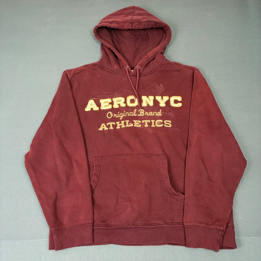 Y2K Aeropostale NYC Original Brand Athletics Burgundy Pullover Hoodie Mens Large